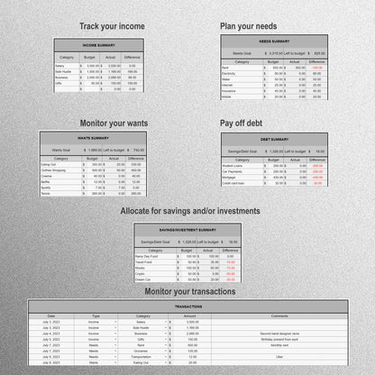 50-30-20 Budget Tracker (Light Theme)