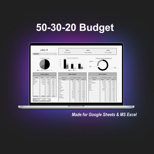 50-30-20 Budget Tracker (Light Theme)