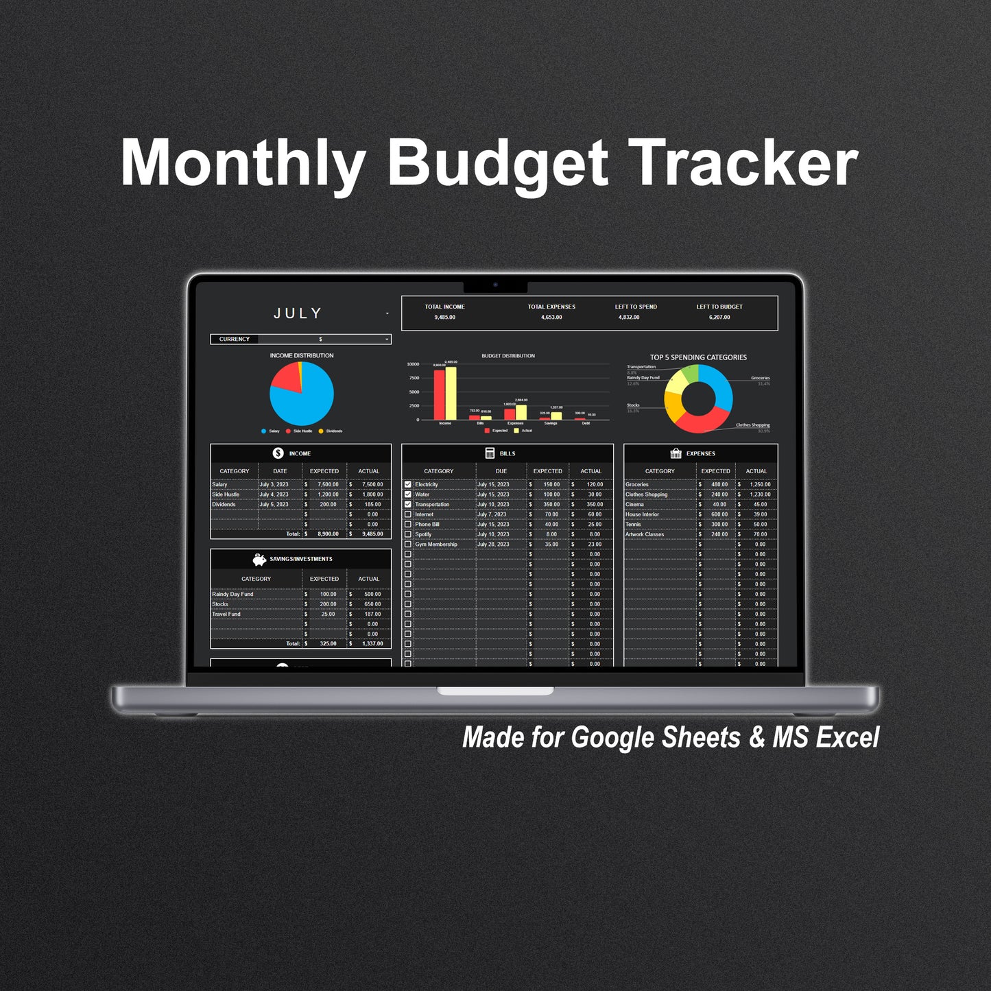 Monthly Budget Tracker (Dark Theme)