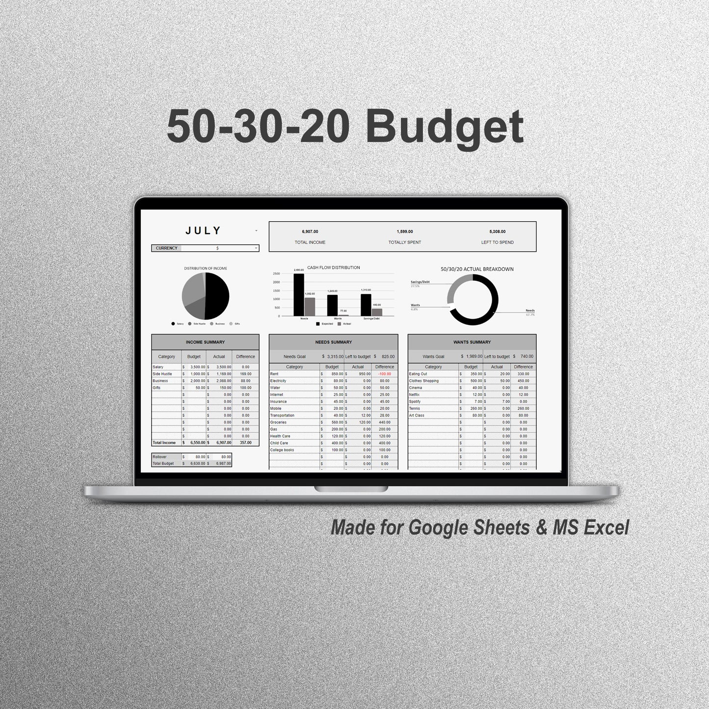 50-30-20 Budget Tracker (Light Theme)