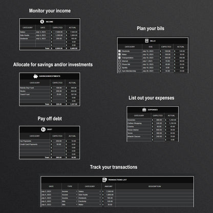 Monthly Budget Tracker (Dark Theme)