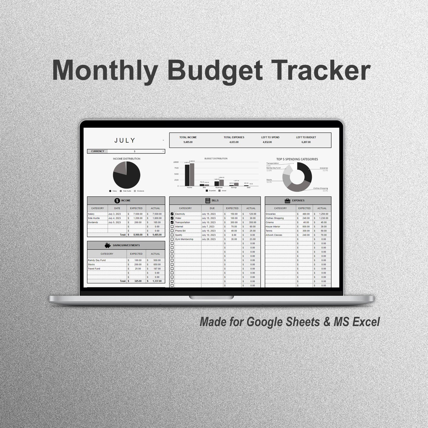 Monthly Budget Tracker (Light Theme)