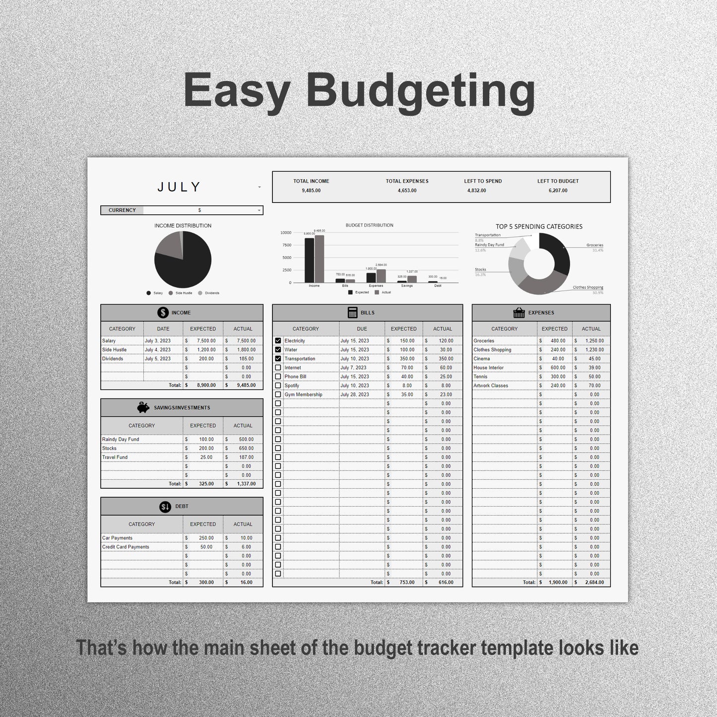 Monthly Budget Tracker (Light Theme)