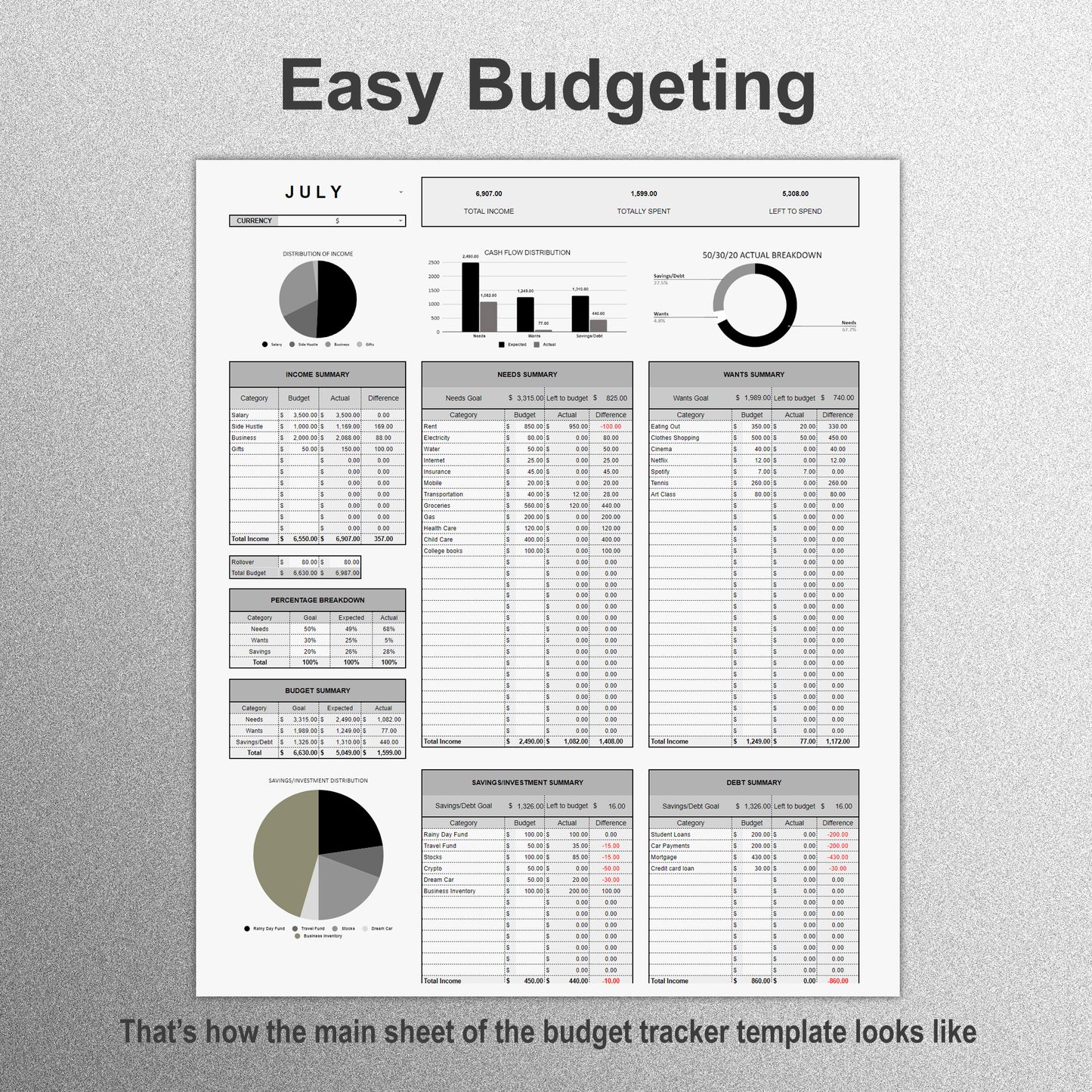 50-30-20 Budget Tracker (Light Theme)